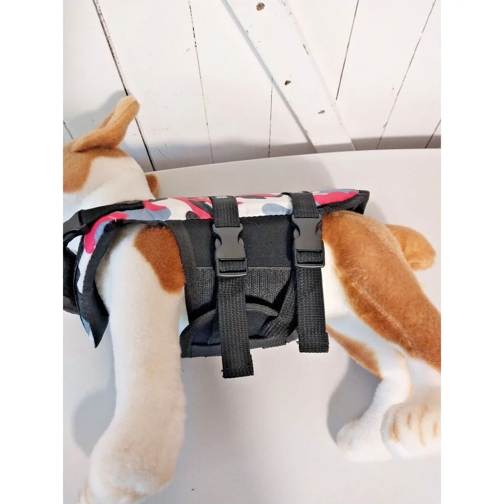 Camouflage Pink, Black, Gray, White Dog Life Jacket Swimming Size XS